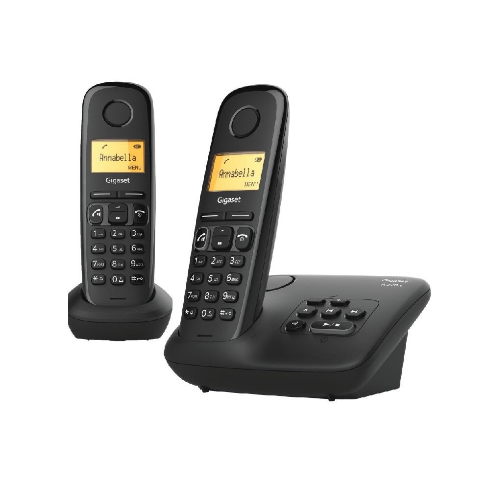 GIGASET A270A DUO (NERO) - TELEFONO CORDLESS DOPPIO - FUNZIONE SVEGLIA - VIVAVOCE - SEGRETERIA SIEA270ADUO