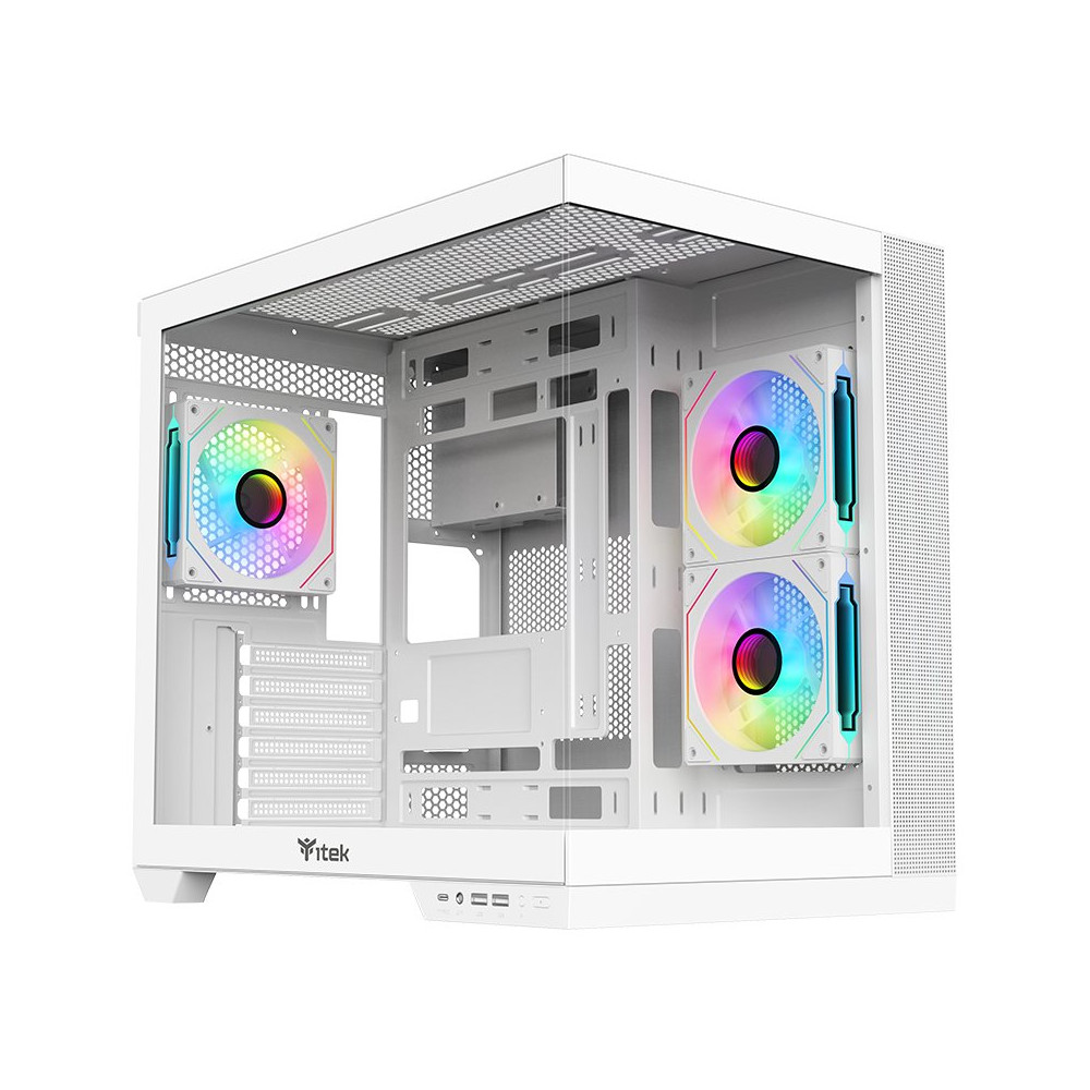 CASE ITEK TOWER "DARK CAVE DS" Gaming Tower 2*USB3,1*USB-C 3*12cm fan ARGB, Side & Front Panel Temp Glass, BIANCO-  ITGCADCDSW I