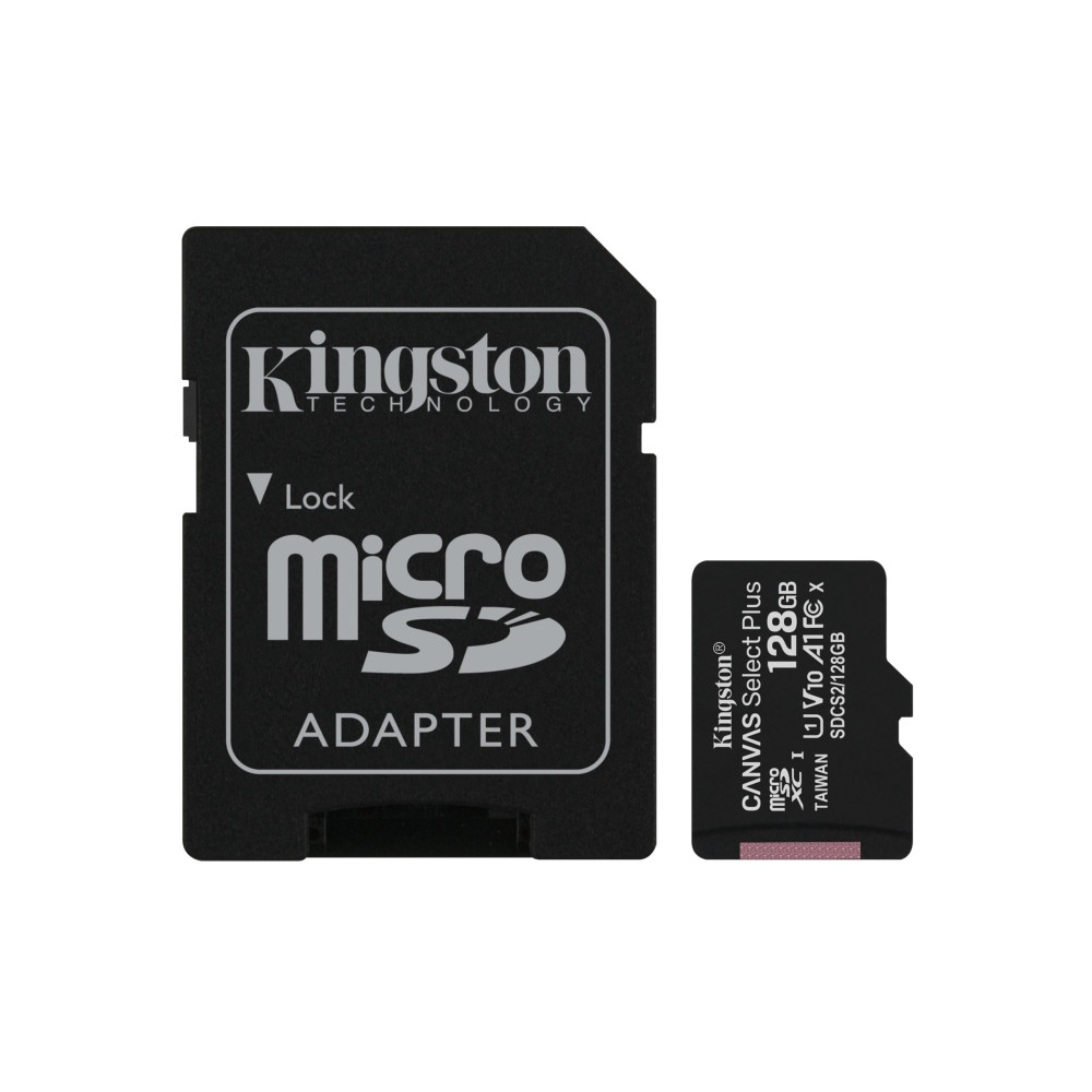 SD-MICRO KINGSTON  128GB incl. Adapter  CLASS 10 UHS-I 100MB/s + ADATTATORE Canvas Select - SDCS2/128GB SDCS2/128GB KINGSTON