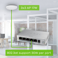 SWITCH ZYXEL GS1005HP-EU0101F 5P LAN GIGABIT (4 porte PoE, erogazione fino a 60W) UNMANAGED DESKTOP, Case metallico GS1005HP-EU0