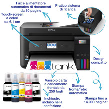 MULTIFUNZIONE EPSON EcoTank ET-4800 A4 33/15PPM 100FF FAX ADF LAN WiFi USB Epson Connect Display LCD C11CJ65402 EPSON