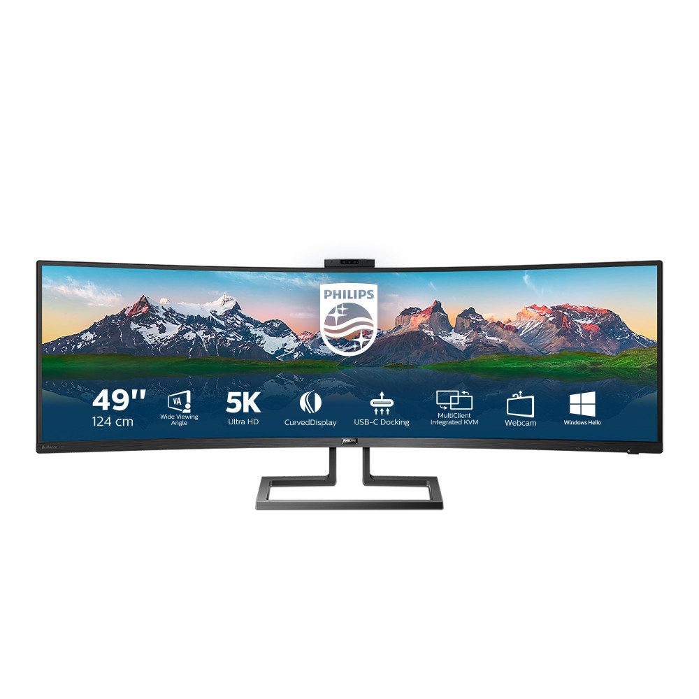 MONITOR PHILIPS LED 49"Wide CURVED 499P9H/00 5120x1440 5ms 80.000.000:1 2x5W MM WEBCAM Reg.inH 2HDMI DP USB-C GAMING 499P9H/00 P