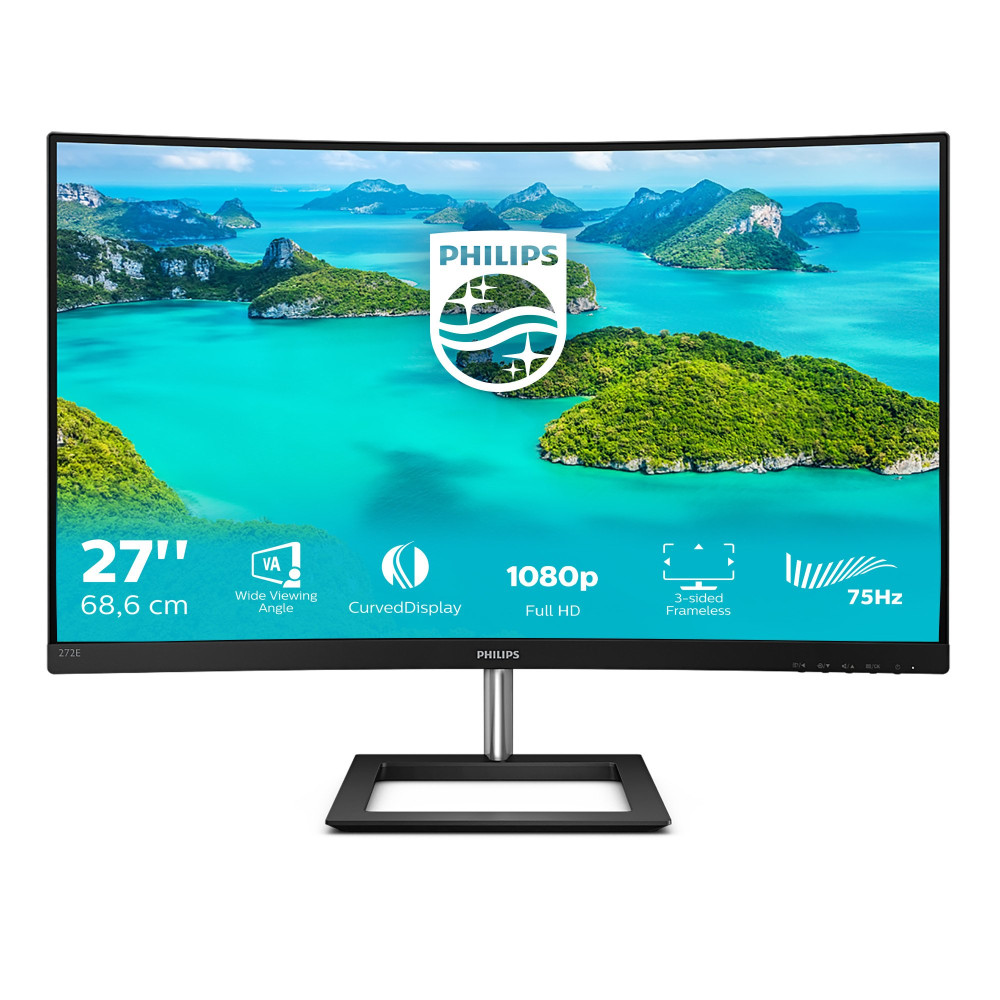 MONITOR PHILIPS LED 27"Wide CURVED 272E1CA/00 VA 1920x1080 4ms 250cd/mq3000:1(Mega Infinity DCR)2x3W MM VGA HDMI DP GAMING 75 Hz