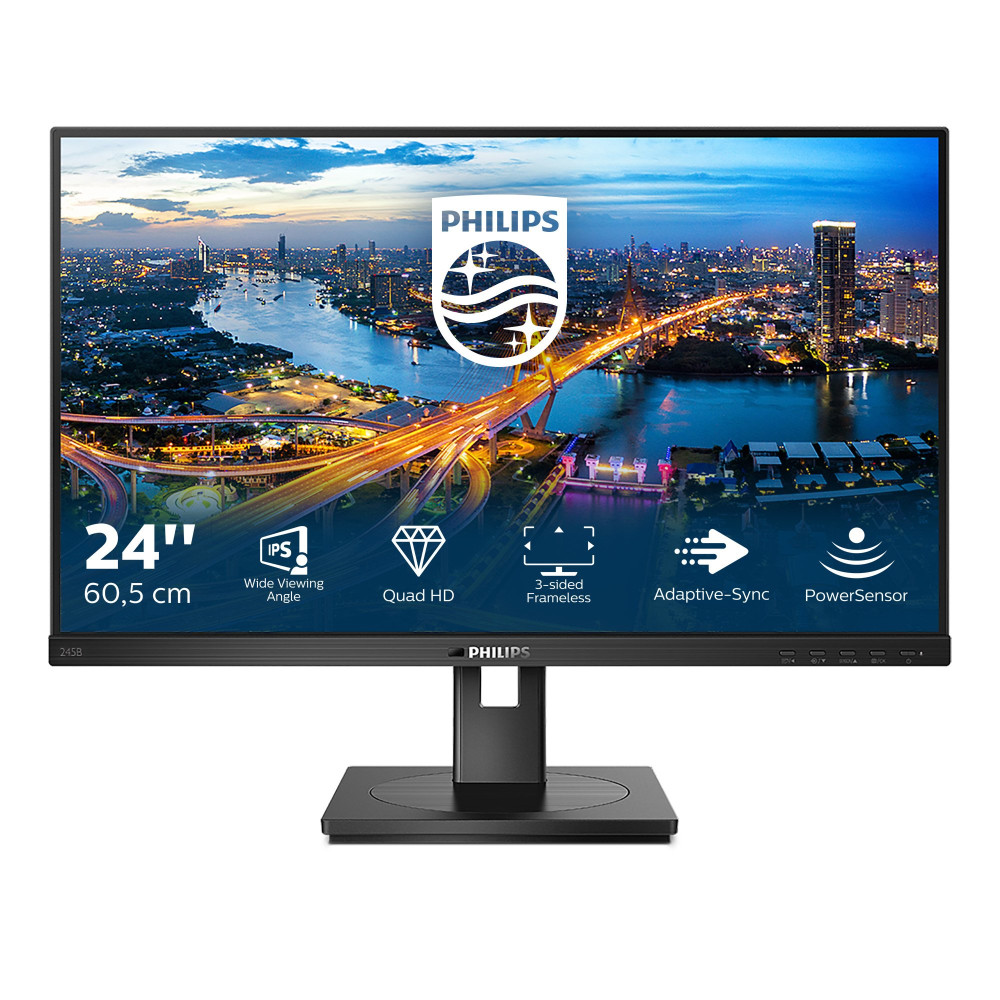 MONITOR PHILIPS LED 23.8"Wide 245B1/00 IPS 2560x1440 250cd/mq 1000:1 2x2W MM Pivot RegH VGA DVI HDMI DP HUB USB 245B1/00 PHILIPS