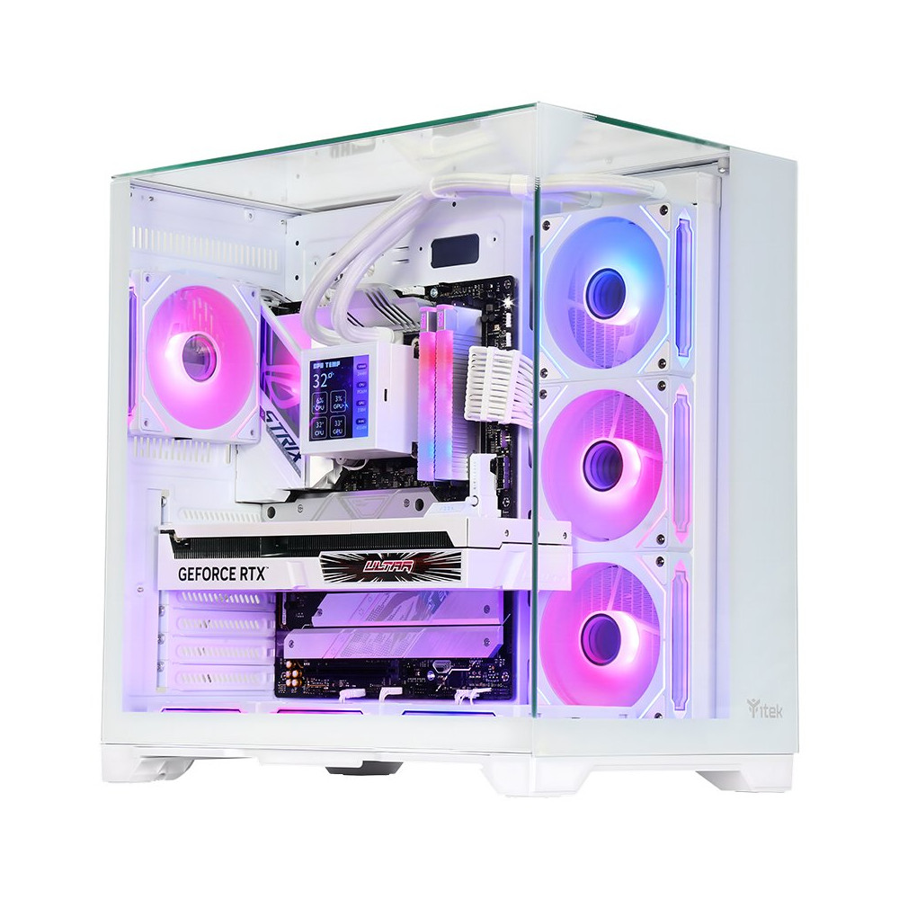 CASE ITEK TOWER "DARK CAVE PANO" GAMING  2*USB3,USB-C, 4*12cm fan ARGB, Temp Glass Top,  Side & Front Panel, WHITE -  ITGCADCPAW