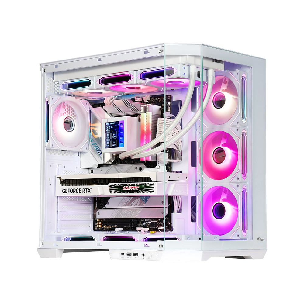 CASE ITEK TOWER "DARK CAVE AKU" GAMING  2*USB3,USB-C, 4*12cm fan ARGB, Temp Glass Side & Front Panel, WHITE - ITGCADCAKW ITGCADC