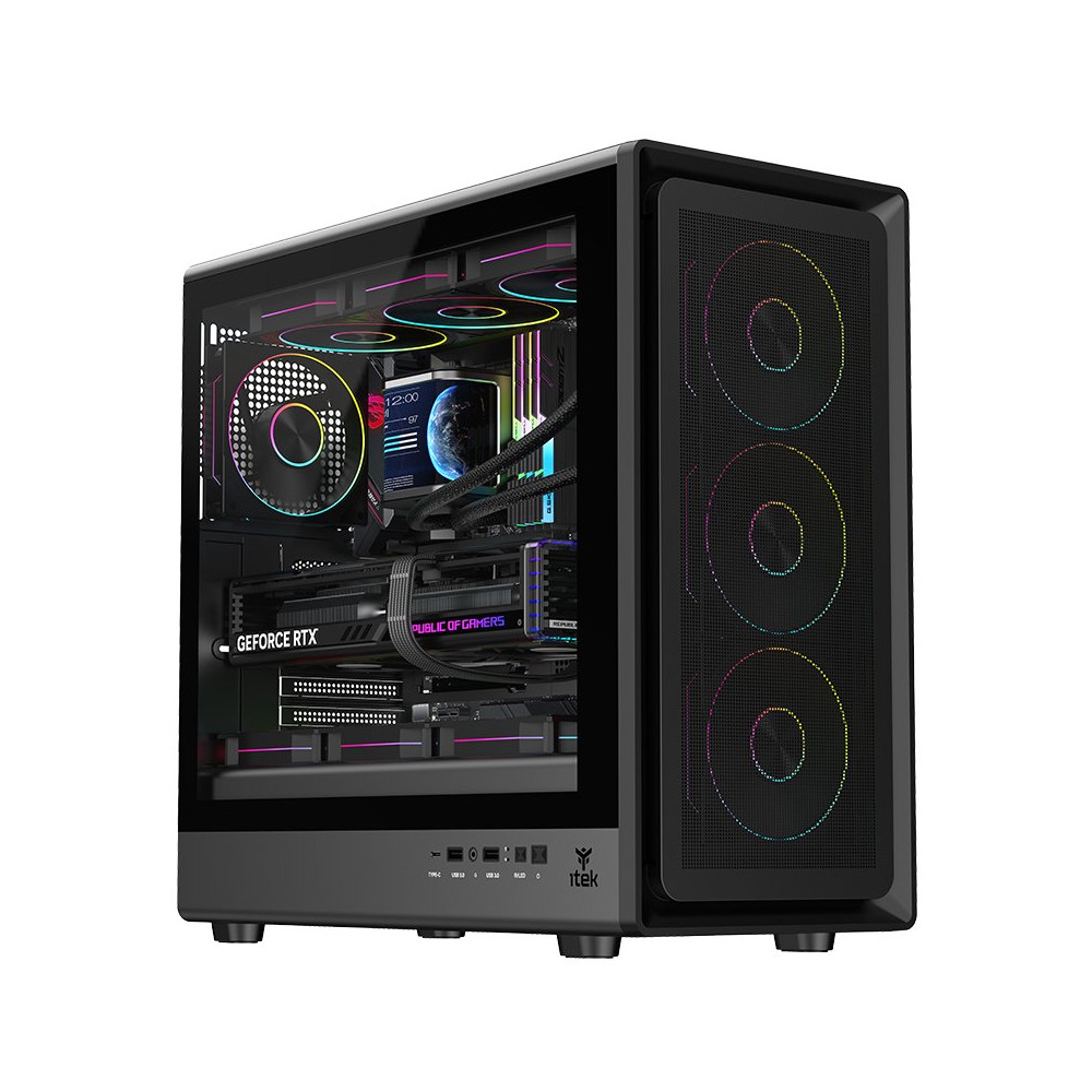 CASE ITEK M.TOWER " MESHCORE 36B - Gaming  Tower, ATX, 4x14cm ARGB fan,  2xUSB3, Type-C, Temp Glass Side  Panel, -  ITGCAMC36B I