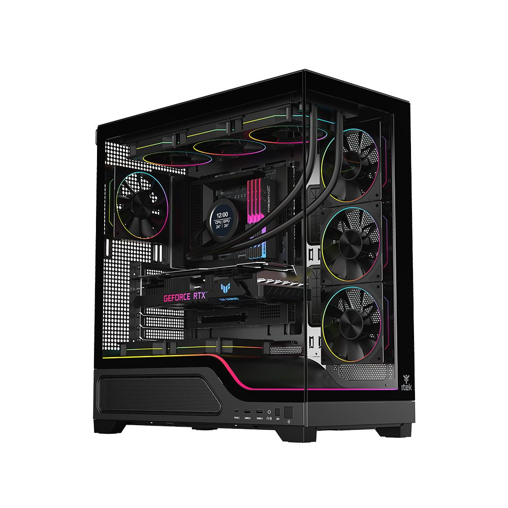 CASE ITEK M.TOWER SHOWBUI WAVE 82B -  Gaming Tower, ATX, 4x12cm  ARGB fan, 2xUSB3, Type-C, Darker Temp Glass Side  - ITGCASBW82B