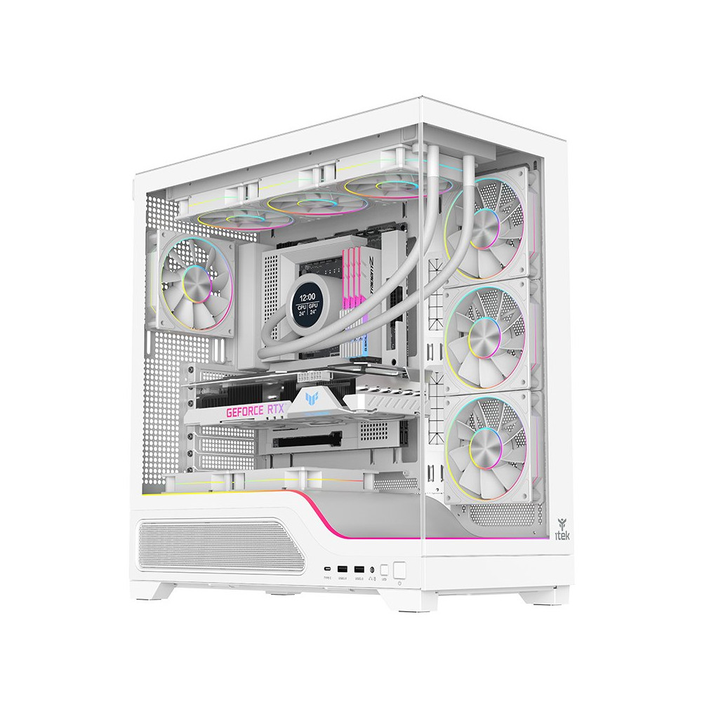 CASE ITEK M.TOWER SHOWBUI WAVE 82W -  Gaming Tower, ATX, 4x12cm  ARGB fan, 2xUSB3, Type-C, Temp Glass Side WHITE  - ITGCASBW82W 