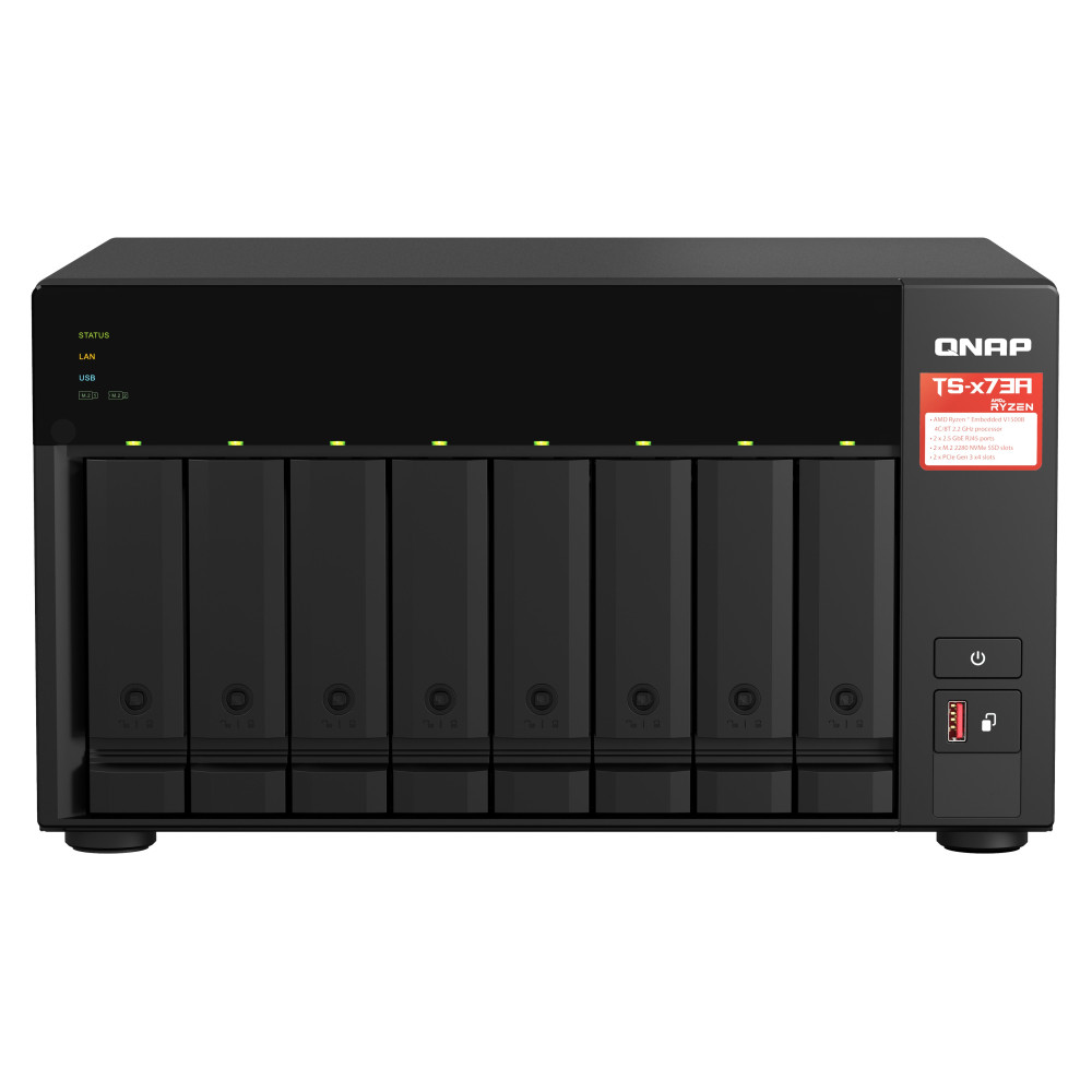 NAS TOWER QNAP TS-873A-8G 8HD + 2XM.2 NOHDD 2.5"/3.5" RAM 8GB DDR4 2P 2.5GbE 3P USB3.1 AMD Ryzen V1500B 4C/8T 2.2 GHz TS-873A-8G