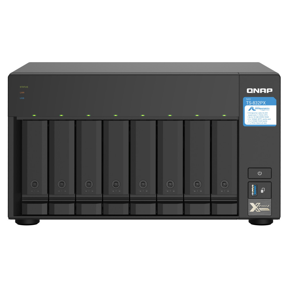 NAS TOWER QNAP TS-832PX-4G 8HDD 3,5"/2,5" NOHD 2P 10GbE SFP+ 2P 2.5GbE 3P USB3.2 4GB DDR4 4CORE AL-324 1.7GHZ TS-832PX-4G QNAP
