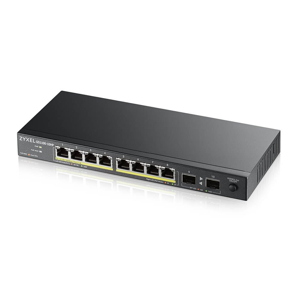 SWITCH ZYXEL GS1100-10HP UNMANAGED 8P Gigabit (fino a 120W) +2P SFP Gigabit design senza ventole Desktop GS1100-10HP-EU0102F ZYX