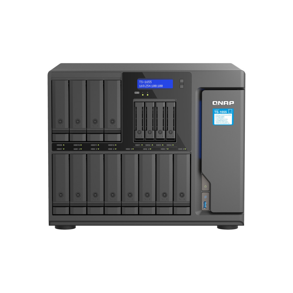 NAS TOWER QNAP TS-1655-8G 16HD 12x3,5"/2,5" + 4x2.5" + 2xM.2 PCIe 2PX2.5GBE 8GB RAM DDR4 4P USB HDMI Intel Atom C5125 8core 550W