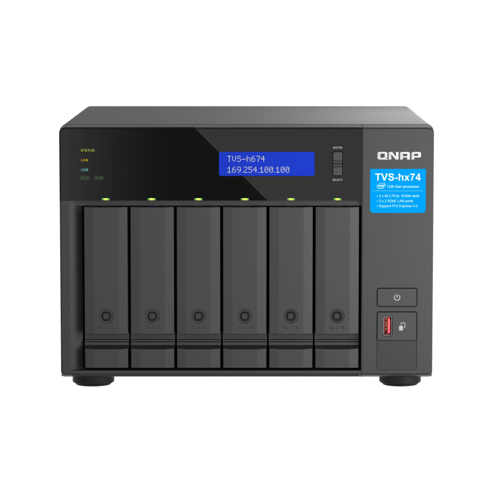 NAS TOWER QNAP HERO TVS-h674-i5-32G 6HD NOHDD 2.5"/3.5"+ 2x M.2 PCIe 2x2.5GbE 32GB DDR4 RAM HDMI Intel i5-12400 6core 250W TVS-h