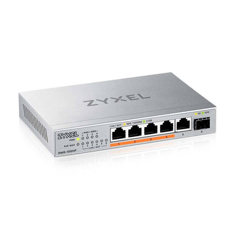 XMG-105HP - Switch Unmanaged, 5 Porte 2.5GbE PoE (erogazione fino a 70W), 1 porta 10GbE SFP+, Desktop / XMG-105HP-EU0101F XMG-10