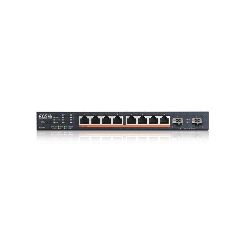 XMG1915-10EP - NebulaFlex Switch Web Managed 8 porte 2.5 Mgigabit (erogazione PoE fino a 130W) + 2 porte 10GbE SFP+ / Fanless XM