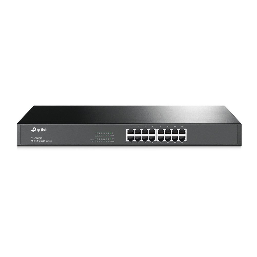 SWITCH TP-LINK TL-SG1016 16P LAN GIGABIT FANLESS 10/100/1000Mbps RACKMOUNTABLE RJ45 CASE ACCIAIO TL-SG1016 TP-LINK