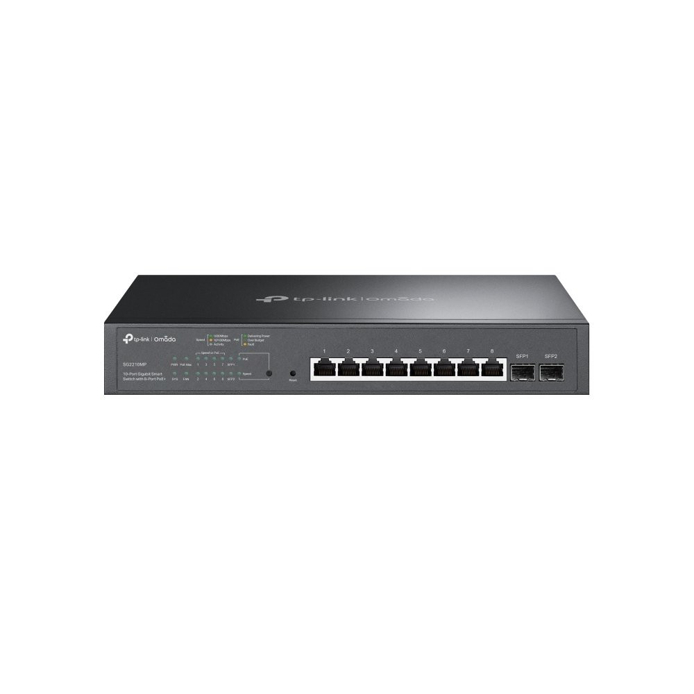 SWITCH TP-LINK SG2210MP 10P LAN GIGABIT:8P PoE+ + 2p SFP 802.3at/af, 150 W PoE Power comp con OMADA SDN Controller SG2210MP TP-L