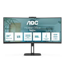 MONITOR AOC LED 34" Wide CURVED CU34V5CW/BK VA 3440x1440 4ms 300cd/mq 20.000.000:1 2x5W MM Reg.H WEBCAM HDMI DP USB-C Docking CU