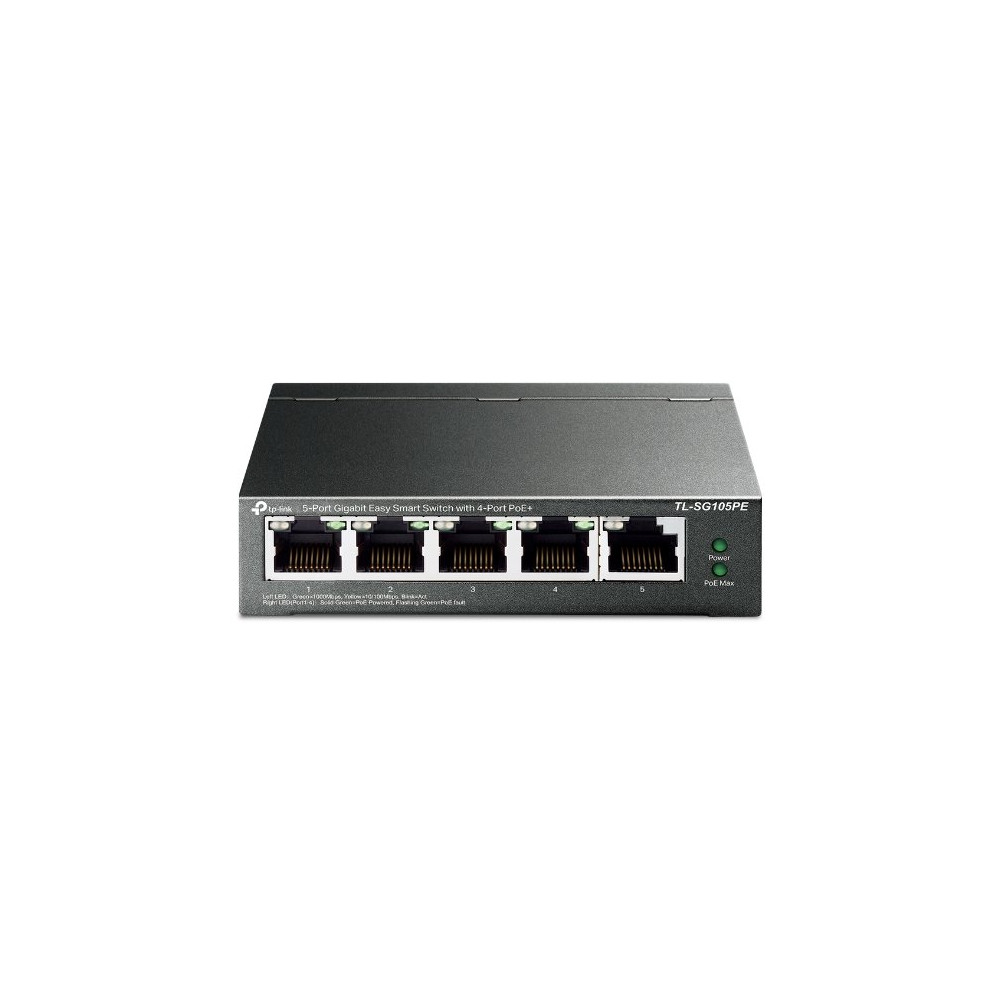 SWITCH TP-LINK TL-SG105PE 5P GIGABIT DESKTOP 10/100/1000Mbps RJ45 4P POE+, 802.3at/af, 65W PoE Power TL-SG105PE TP-LINK