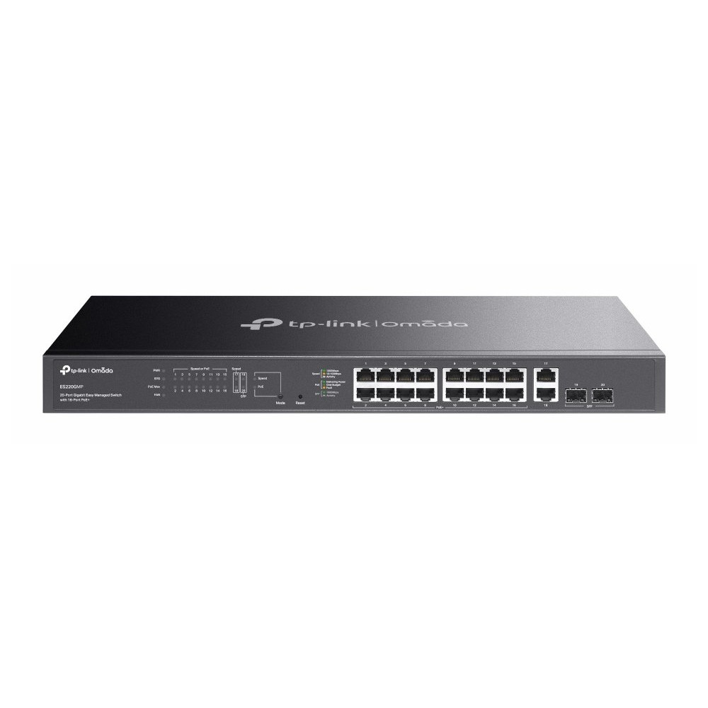 SWITCH TP-LINK OMADA ES220GMP 16P PoE+ LAN GIGABIT 10/100/1000Mbps RJ45 +2P UPLINK RJ45+2P SFP Budget 250W Easy Managed Switch E