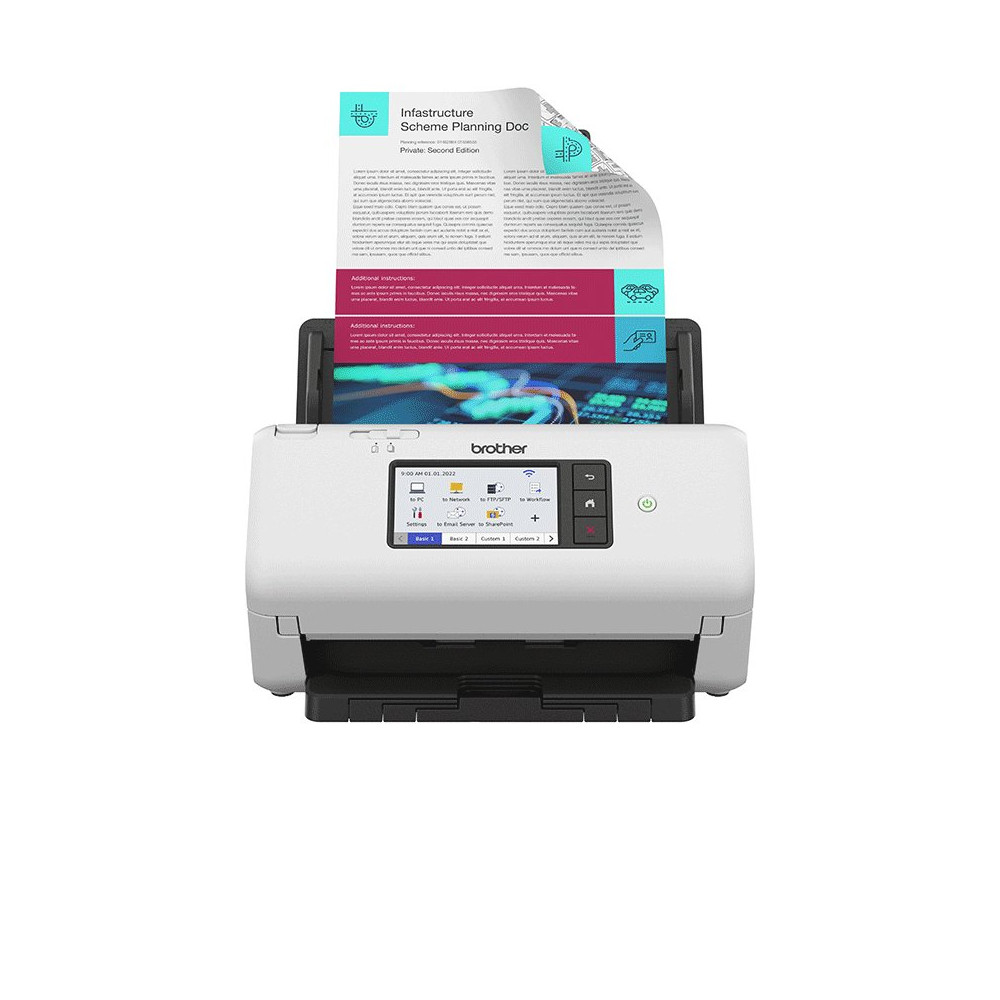 SCANNER BROTHER DOCUMENTALE ADS-4700W A4 40PPM 600x600 dpi ADF 60FF DUPLEX LAN USB 3.0 WiFi Display Touch 10.9cm ADS4700WRE1 BRO