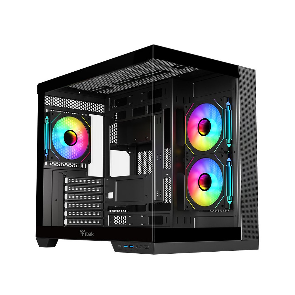 CASE ITEK TOWER "DARK CAVE DS" Gaming Tower 2*USB3,1*USB-C 3*12cm fan ARGB, Side & Front Panel Temp Glass, ITGCADCDSB ITGCADCDSB