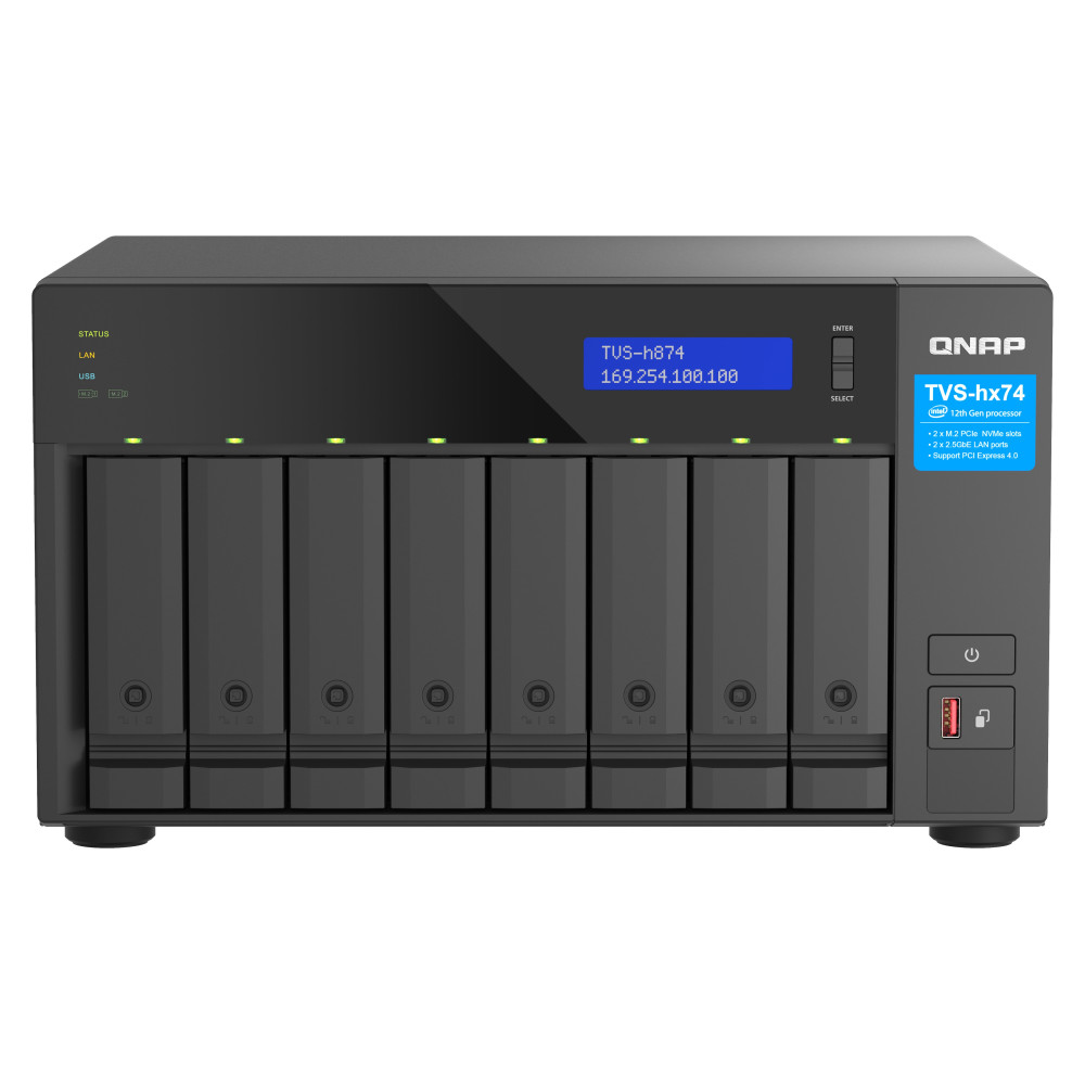 NAS TOWER QNAP HERO TVS-h874-i7-32G 8HD NOHDD 2.5"/3.5"+ 2x M.2 PCIe 2x2.5GbE 32GB DDR4 RAM HDMI Intel i7 12core 350W TVS-h874-i