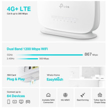 ROUTER AC1200 WIRELESS 4G+DUALBAND 3P/GBS LAN+1WAN ANT.INT/EST WPA3