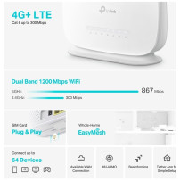 ROUTER AC1200 WIRELESS 4G+DUALBAND 3P/GBS LAN+1WAN ANT.INT/EST WPA3