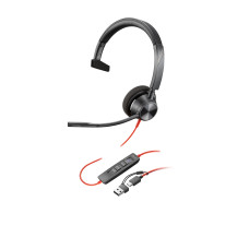 HP Poly Cuffie monoaurali Poly Blackwire 3310 con connettore USB-C, certificate per Microsoft Teams + adattatore USB-C/A