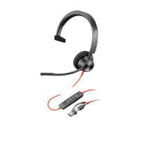 HP Poly Cuffie monoaurali Poly Blackwire 3310 con connettore USB-C, certificate per Microsoft Teams + adattatore USB-C/A