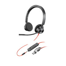 HP Poly Cuffie stereo Poly Blackwire 3325 con connettore USB-C, certificate per Microsoft Teams + spina da 3,5 mm + adattatore U