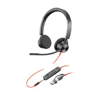 HP Poly Cuffie stereo Poly Blackwire 3325 con connettore USB-C + spina da 3,5 mm + adattatore USB-C/A