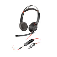 HP Poly Cuffie stereo Poly Blackwire 5220 con connettore USB-C + spina da 3,5 mm + adattatore USB-C/A