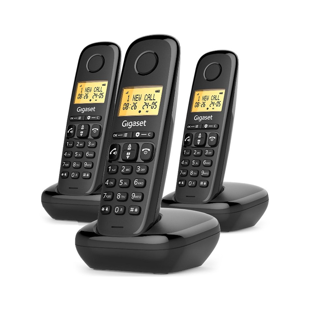 GIGASET START 100 TRIO (NERO) - TELEFONO CORDLESS TRIPLO - VIVAVOCE - FUNZIONE SVEGLIA SIESTART100TRIOBK