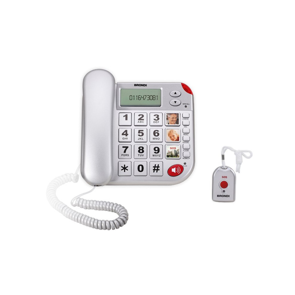 BRONDI SUPER BRAVO PLUS (ARGENTO) - TELEFONO CORDED - TASTI GRANDI - VIVAVOCE - DISPLAY - COMPATIBILE CON APPARECCHI ACUSTICI - 