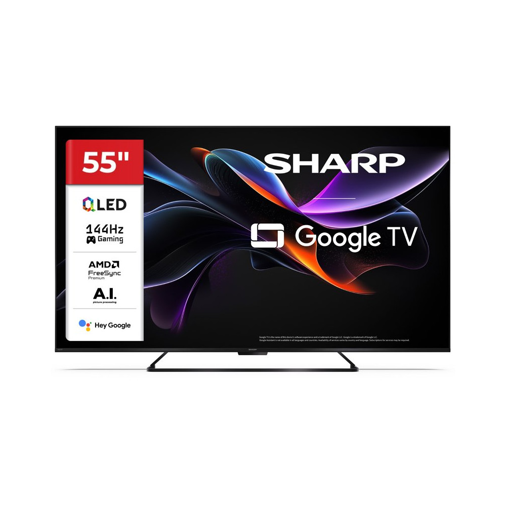 SHARP 55HR7265E - 55"" GOOGLE TV QLED 144Hz 4K AI -  FRAMELESS - STAND CENTRALE - HARMAN / KARDON - DOLBY VISION DIGITAL+ / DTS 
