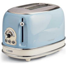 ARIETE TOASTER VINTAGE CELESTE (0155/05) - TOSTAPANE ELETTRICO IN METALLO - 6 LIVELLI DORATURA - ESPULSIONE AUTOMATICA - 810W AR