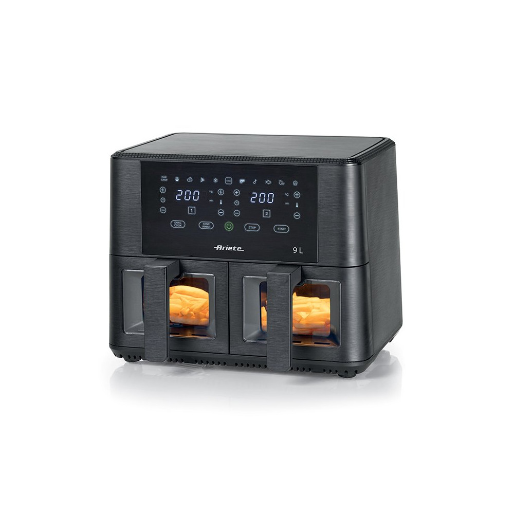 ARIETE AIRY FRYER DUAL BLACK (4631) - FRIGGITRICE AD ARIA - 9L - DOPPIO CESTELLO - TOUCH CONTROL - CESTELLO IN VETRO TRASPARENTE