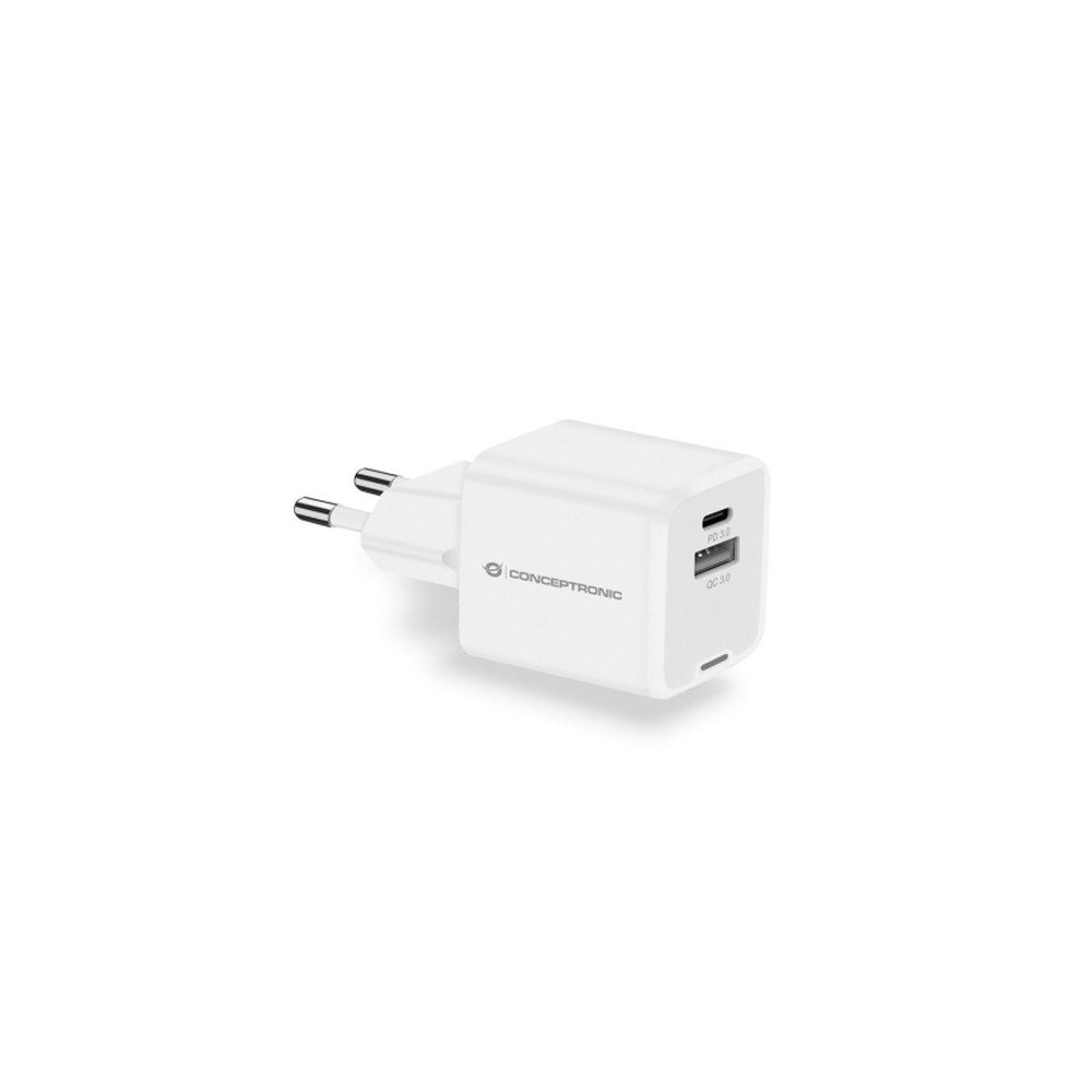 CONCEPTRONIC ALTHEA15W - CHARGER 2-PORT 20W GAN USB-C X 1, USB-A X 1, QC 3.0, PPS, WHITE CONALTHEA15W