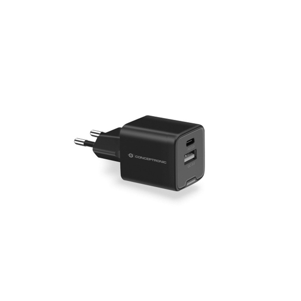 CONCEPTRONIC ALTHEA15B - CHARGER 2-PORT 20W GAN USB-C X 1, USB-A X 1, QC 3.0, PPS, BLACK CONALTHEA15B