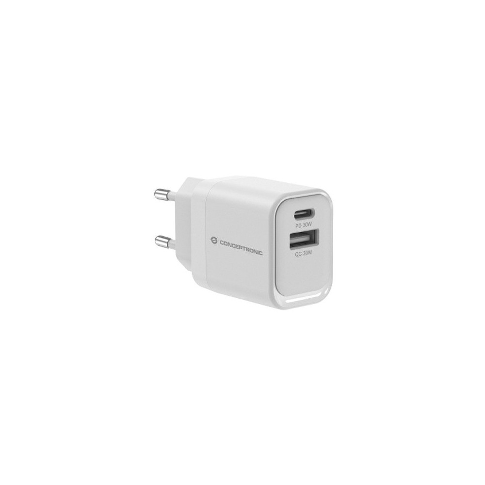 CONCEPTRONIC ALTHEA19W33 - CHARGER 2-PORT 33W GAN USB-C X 1, USB-A X 1, QC 3.0, PPS, PD 3.0, WHITE CONALTHEA19W33
