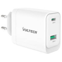 VULTECH CC45-1C1A - CARICATORE UNIVERSALE 1 PT USB-C + 1 PT USB-A GAN 45W VULCC45-1C1A