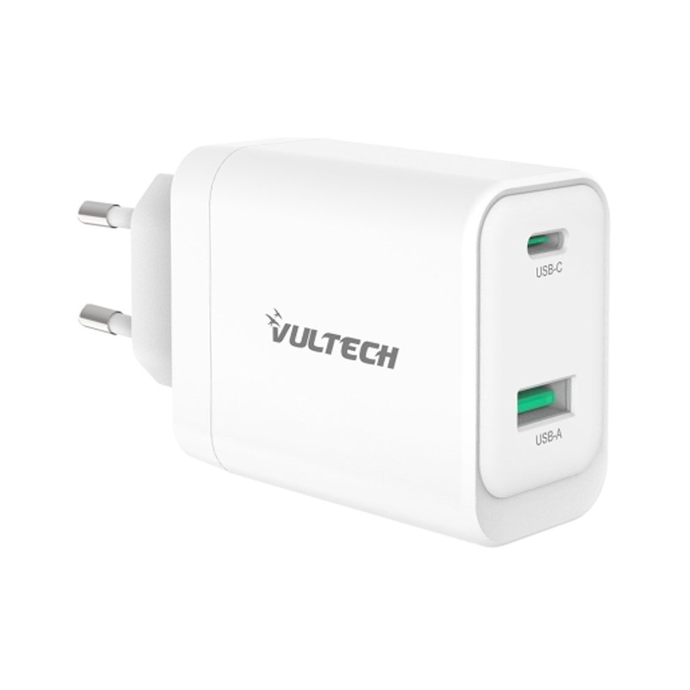 VULTECH CC45-1C1A - CARICATORE UNIVERSALE 1 PT USB-C + 1 PT USB-A GAN 45W VULCC45-1C1A