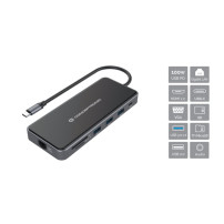 CONCEPTRONIC DONN15G - DOCKING STATION 12-IN-1 USB-C (M) 3.2 / HDMI, VGA, USB-C DATA, USB 3.0, USB 2.0, SD, TF/MICROSD, AUDIO, G