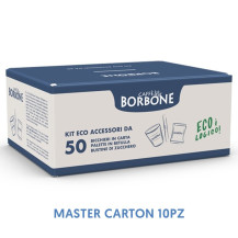 CAFFE'' BORBONE KIT ECO ACCESSORI 50PZ BICCHIERINI + PALETTE + ZUCCHERO (MASTER CARTON 10PZ) CFBMASTERKITACC10X50