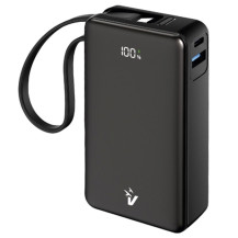VULTECH VPB-LP10BK - POWER BANK 10.000 MAH - LCD - USB-A + USB-C - QUICKCHARGE 35W - CAVO INTEGRATO VULVPB-LP10BK