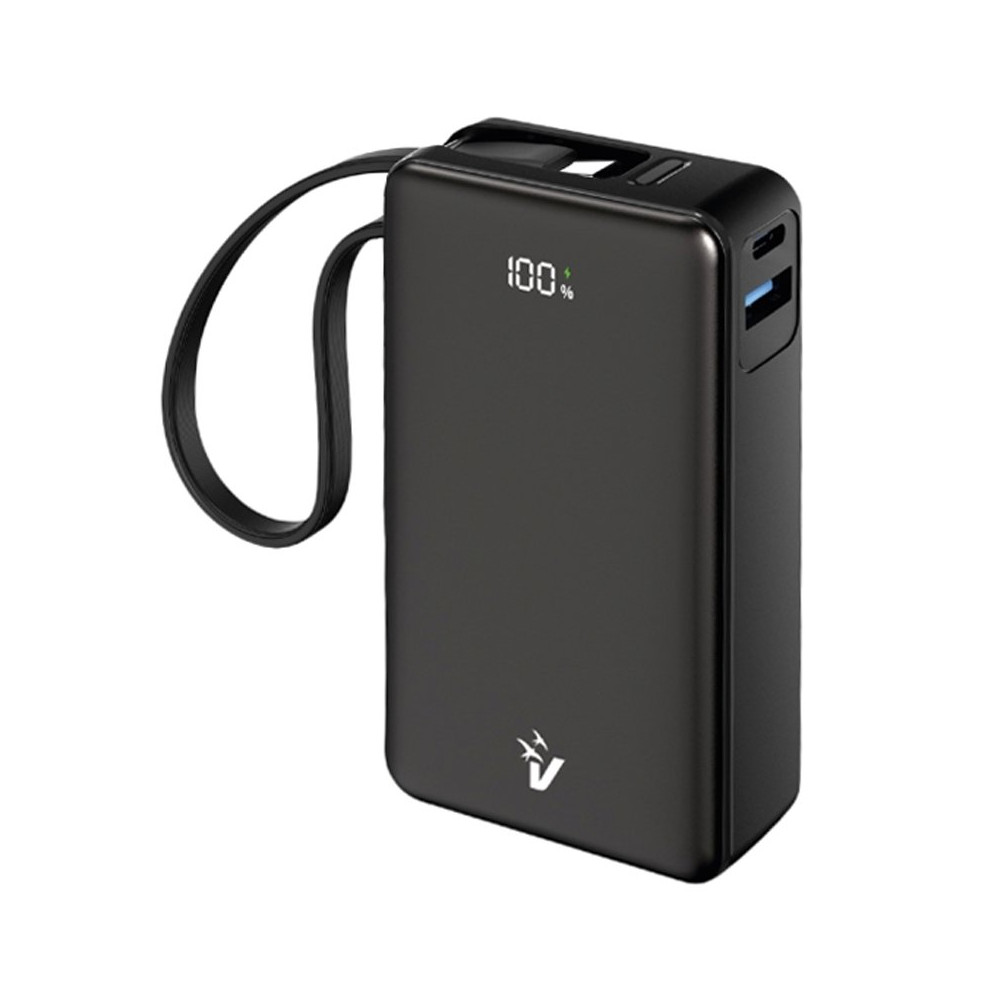 VULTECH VPB-LP10BK - POWER BANK 10.000 MAH - LCD - USB-A + USB-C - QUICKCHARGE 35W - CAVO INTEGRATO VULVPB-LP10BK