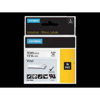 DYMO 18444 Nastro in vinile Rhino IND 12mm x 5,5m Nastro Nero su bianco